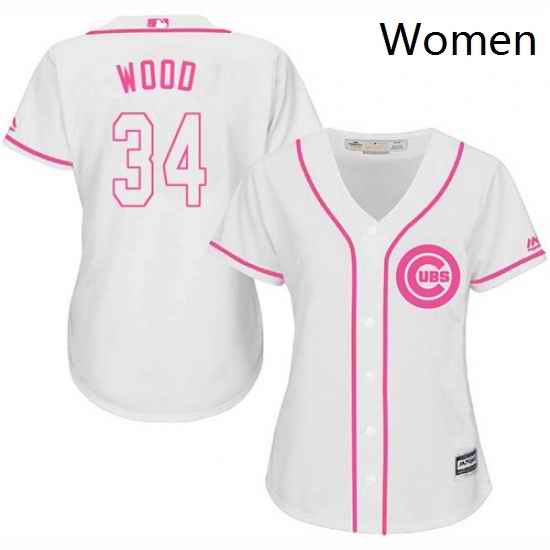 Womens Majestic Chicago Cubs 34 Kerry Wood Authentic White Fashion MLB Jersey